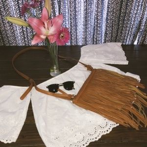 bp Tan Fringe Crossbody Bag